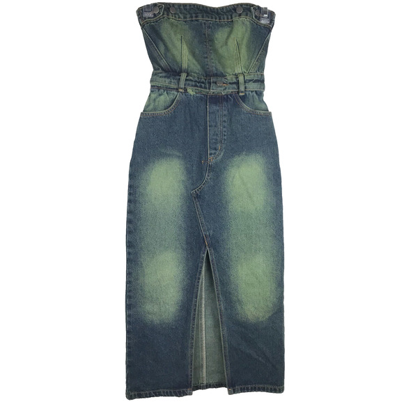 NWT Jaded London Denim Strapless Midi Dress 2 In 1 Zip Off Bandeau Corset Size 0 - Picture 3 of 16